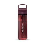 LifeStraw Go Series — BPA-Free Water Filter Bottle for Travel and Everyday Use Removes Bacteria, Parasites and Microplastics, Improves Taste, 22oz Merlot Me Away