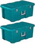 Sterilite Footlocker, Stackable Wheeled Storage Bin with Handle and Latching Lid, Plastic Rolling Container for Home Organization, 2-Pack, Teal