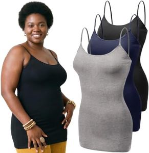 Emmalise Women's Basic Casual Long Camisole Adjustable Strap Cami Layering Top, 1xl, 3Pk Black, Hgray, Navy