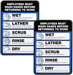 Excello Global Products Employee Must Wash Hand Sign: 5"x7" Plastic Sign for Businesses with Easy Mount Adhesive Strips (Pack of 2)