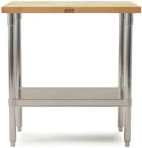 John Boos JNS01 Maple Top Work Table with Galvanized Steel Base and Adjustable Galvanized Lower Shelf, 36" Long x 24" Wide x 1-1/2" Thick