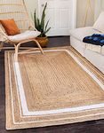 HOMDECLOYAL Jute Braided Natural Rectangular Rug Hand Woven & Reversible For Living Room Kitchen Entryway Rug, Jute Burlap Braided Rug, Farmhouse Rag Rug, Rustic Rug (Jute06, 3 Ft X 5 Ft-Rug/Carpet)