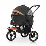 Nahofi Dog Stroller for Medium Small Dogs, 3in1 Pet Stroller Zipperless Dog Cat Jogger Stroller 3 Wheels with Detachable Dog Carriage, Storage Basket and One-Button Folding Frame for Pets Walk-Black