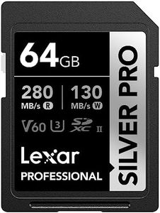 Lexar Silver PRO SD Card 64GB, UHS-II SD Memory Card, V60, U3, C10, Up to 280MB/s Read, 130MB/s Write, SDXC Card for DSLR/Camera/Professional Photographer/Videographer/Enthusiast (LSDSIPR064G-BNNAA)