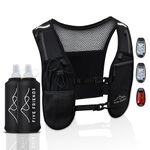 Running Vest with 2 Water Bottles & 3 LED Lights – Lightweight Reflective Hydration Vest with 6 Pockets – Adjustable Running Backpack for Men & Women, Ideal for Marathon & Night Trainings