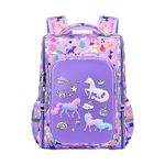 PALAY Girls School Backpack Unicorn Cartoon Backpack Primary Bookbag Girls Backpack For School, Travel, Camping, Waterproof Burden-Relief Backpack School Gift For Kids 5-10 Years Old,Purple