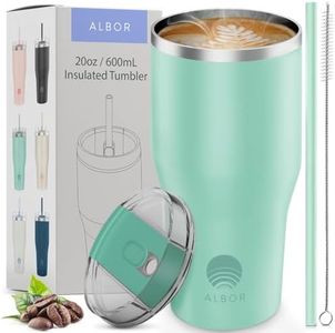 ALBOR Insulated Tumbler with Lid and Straw - 20 oz Insulated Coffee Mug with Handle, Travel Coffee Mug, Triple Insulated Technology with 2 Lids, 2 Metal Straw, Brush and Storage Bag, Gradient