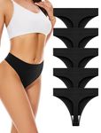 VOENXE Seamless Underwear Thong for Women,High Waisted No Show Tanga Panties,Invisible High Rise Workout Ladies Undies,5 Pack Black