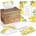 Recipe Box With Cards And Dividers - 4x6 Lemon Themed Recipe Cards, Covers, Dividers & Blank Book To Write In - Large Wooden Recipe Card Holder Set For Mom, Bridal Shower, Wedding and Christmas