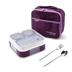 AUTOYSUR Lunch Containers for Kids Women, Portion Control Set, Bento Lunch Box Snack Containers with Lids, Lunch-Box for Adults Boys Girls, Leak-proof Kit, 3 Cups (Green) (Purple)