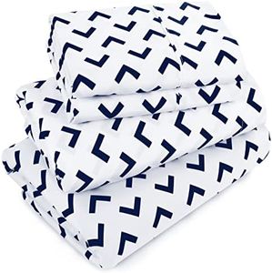 Utopia Bedding Queen Sheet Set, Soft Microfiber 4 Piece Bed Sheets with 15" Deep Pocket - Easy Care Brushed Microfiber (Arrows - Navy)
