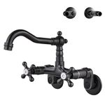 Aolemi Oil Rubbed Bronze Wall Mount Kitchen Faucet, 6 Inch Spout, Adjustable Center 3 to 9 Inch, 2 Hole Two Cross Handle Mixer Tap
