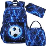 LEDAOU Backpack for Teen Boys Soccer School Bags Kids Bookbags Set School Backpack with Lunch Box and Pencil Case