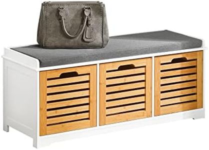 SoBuy FSR23-WN Banco de Almacenamiento con Acolchados Cojines y 3 Cubos, Entrada Zapato Gabinete Dresser Cómodo Banco, 105 x 35 x 43 cm, ES