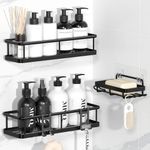 YASONIC Shower Caddy, Bathroom Shelf No Drill, Large Capacity Rust Proof Shower Shelves, Wall-Mounted Bathroom Caddy with Removable Hooks and Soap Holder, 3 Pack, Black