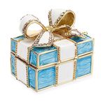 SUMNACON Mini Bow-knot Gift Box Style Jewelry Trinket Box, Decorative Enamel Hinged Small Jewelry Organizer, Wedding Ring Box Earrings Organizer Necklace Holder for Women Girls (Blue + White)