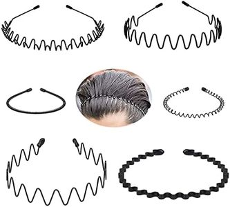 Metal Headbands for Men/Women, 90s headband Japanese Headband hair bands men Metal Band Comb Headband Wavy Hairband Spring Hair Hoop, Metal Unisex Male/Female Elastic Non-slip Hair Band, 6 Pack