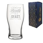 Novelty Engraved/Printed Tulip Beer Cider Pint Glass - Looks Like a Beauty Drinks Like a Beast - Engraved