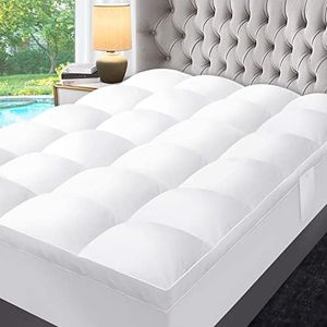 ABENE Mattress Topper for Back Pain Relief, Extra Thick Mattress Pad Pillowtop, Soft Mattress Protector Cover with 8"-21" Deep Pocket (Pure White, Queen, Feather Down)