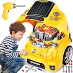 Herenear Large Truck Builder Kit for Toddlers, Kids Truck Engine Toy with Removable Parts, Kids Mechanic Repair Set, Big Builder Kit, Includes Steering Wheel, Horn, Light Gifts for 3-8 Years Old