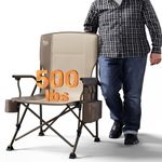 TIMBER RIDGE Oversized Folding Camping Chair High Back Heavy Duty for Adults Support up to 500lbs with Cup Holder, Side Pocket Tan