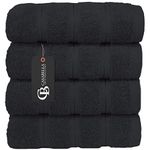 CASABELLA Premium Quality 4 Black Hand Towels 100% Combed Cotton 650 GSM Dry Hand Towels Set (50X90 CM) Super Soft 4 Black Hand Towels for Gym, Spa & Pool