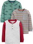 Simple Joys by Carter's Toddler Boys' Long-Sleeve Shirts, Pack of 3, Dinosaur/Stripe, 4T
