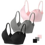 Vinfact Nursing Bra 3 Pack Seamless V Neck Maternity Bra Women Pregnancy Breastfeeding Bra-Black/Grey/Elegant Pink-M