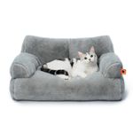 Pet Couch Bed, Washable Cat Beds for Medium Small Dogs & Cats up to 25 lbs, Dog Beds with Non-Slip Bottom, Fluffy Cat Couch, Grey 26×19×13 Inch