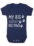 My big sister has paws (new baby animal sibling announcement) [BBY3] baby grow vest, 3-6 months, Navy