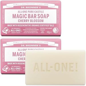 Dr Bronner's Cherry Blossom Pure-Castile Bar Soap, Made with Organic Ingredients and Pure Essential Oils, Used for Face, Body and Hair, Certified Fair Trade & Vegan Friendly, 140g Bar