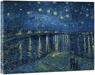 Wieco Art Starry Night Over The Rhone by Van Gogh Classical Oil Paintings Reproduction Large Modern Stretched and Framed Canvas Print Wall Art Seascape Pictures Giclee Artwork for Home Office Decor