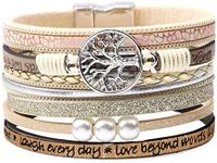 Inspirational Gifts, Tree of Life Leather Bracelets for Women, Trendy Stuff for Teen Girls, Christmas Birthday Gifts for Women Girls Mom - Bohemian Jewelry Beige