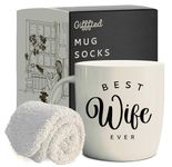 Triple Gifffted Worlds Best Wife Ever Coffee Mug and Socks Set, Gifts Ideas for Her Birthday, Valentines Anniversary Christmas Mothers Day, Present to Women from Husband, Ceramic Pink Woman Cup 380ml