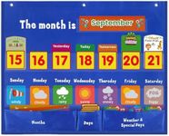 Klyrith Weekly Calendar with Weather Pocket Chart for Classroom, Educational Teaching Materials with 98 Cards, Learning Day of The Week, Dates, Months etc, for Elementary, Pre-School and Homeschooling