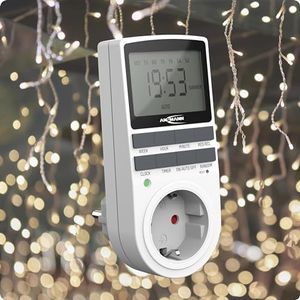 ANSMANN Zeitschaltuhr, Steckdose, digital mit 10 Schaltzeiten, LCD-Display, Zufallsfunktion, Sommerzeitschaltung, 3680W, Wochenzeitschaltuhr, weiß