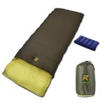 Rocksport Camplite +8 Degree C to +20 Degree C Rectangular Shape Sleeping Bag for Camping, Hiking, Indoor & Outdoor, Warm Sleep Bag l Free Air Pillow & Adventure Pass (Yellow - Army Green)