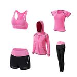 TURWXGSO Women's 5PCS Yoga Outfits Workout Tracksuit Set Running Jogging Gym Sweatsuits Ladies Lightweight Soft Comfy Sport Fitness Yoga Athletic Activewear Clothing Sets