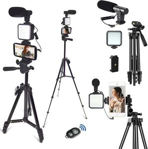 Smartphone Video Kit, Video Shoot Kit, Video Vlog Kit con Microfono, Luci LED, Supporto Telefono, Treppiede Telescopico, per Fotocamera, Fotografico, YouTube, Tiktok, Ripresa, Trasmissione Live