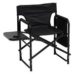 Andes Folding Aluminium Directors Chair for Camping, Fishing, Garden, Sports with Side Table & Pockets, Outdoor Furniture, Black