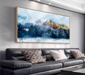 Framed Canvas Wall Art Indigo Abstract Mountain Pictures Wall Decor Blue Grey Orange Mountain Peaks Canvas Painting Prints Modern Abstract Artwork for Living Room Bedroom Decoration 50x100cm