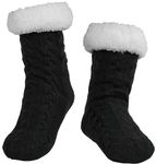 BenSorts Mens Slipper Socks with Grips Cozy Fuzzy Lined Winter Non Slip Bedroom House Christmas Gifts Stocking Stuffers Black