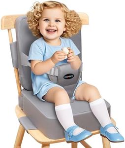 YONTINY Toddler Booster Seat for Kitchen Chair, 2-in-1 Dining Table Booster Seat with Backrest & Adjustable Straps – Easy-Clean, PU Portable Toddler Eating Travel Increasing Cushion-Light Grey