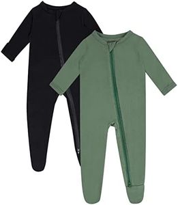 Rayon Baby Sleeper,Soft Long Sleeve with Zipper Pajamas Sleep n Play for Girl Boy Black-Green 0-3 months 2 Packs