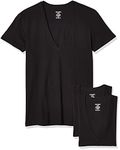 2(X)IST Mens Essential Cotton Slim Fit Deep V Neck T-Shirt 3-Pack, New Black, Large