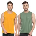 CHKOKKO Men Cotton Gym Tank Tops Sleeveless Sports Vest Combo Pack of 2 DarkGreen Mustard 5XL