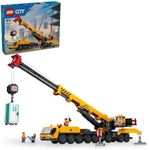 LEGO City Yellow Mobile Construction Crane Toy Set for Boys and Girls, Long Extendable Boom and 4 Worker Minifigures Included for Imaginative Role Play, Construction Toy Birthday Gift for Kids, 60409