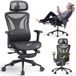 CYKOV Ergonomic Office Chair with Footrest - Adjustable Lumbar Support & Headrest, 90-160° Reclining Mesh Back Computer Chair - Home Office/Gaming, 150kg Capacity (Black, MESH)