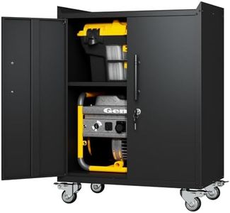 SFTORMAS 35" H Metal Storage Cabinet with Wheels, Doors and Locks for Home, Garage, Office - Tool Storage, Black
