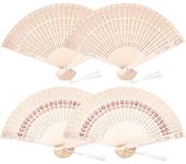 4 Pack Wooden Folding Fan with Tassels, 2 Types Vintage Wooden Fan Chinese Handheld Folding Fan Sandalwood Sunflower Pattern Fan for Women Girls Wedding Party Dance Christmas Decorations Festival Gift